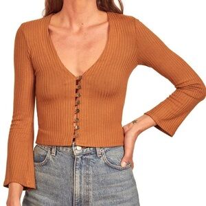 Reformation Knit Long Sleeve Open Front Shirt